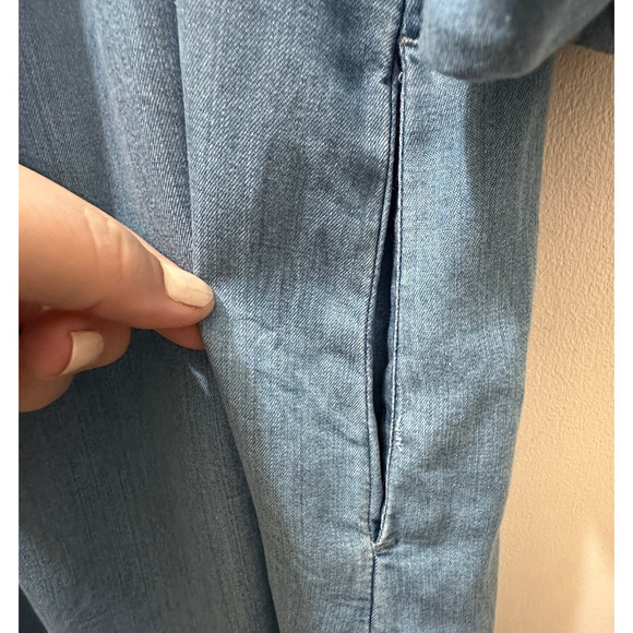 2/$30 Zara Mini Dress Premium Denim Chambray Puff Sleeve Size S Off Shoulder NWT - Picture 7 of 11
